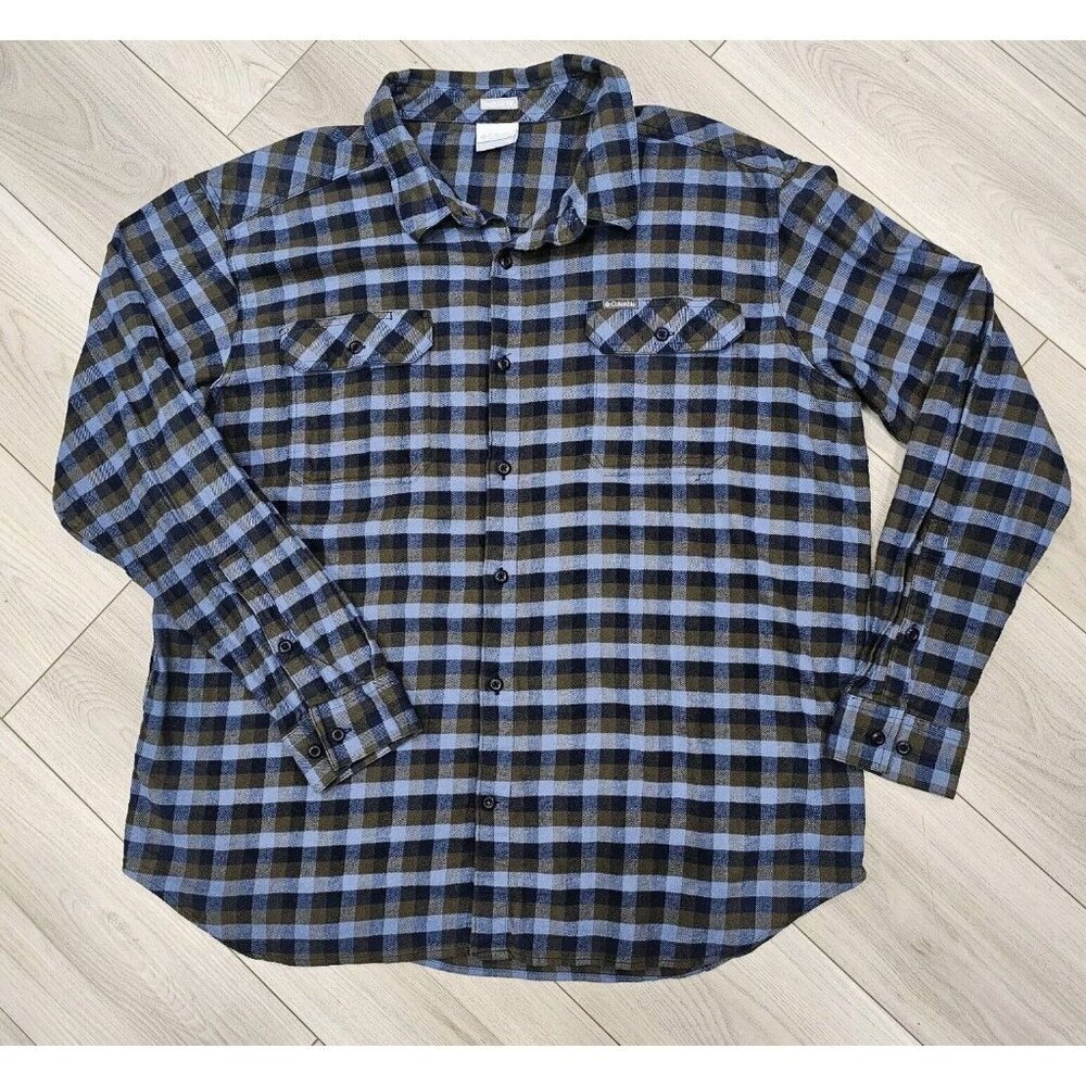 Columbia Sportswear Long Sleeve Plaid Button Down‎ Shirt Navy Blue Mens XXL